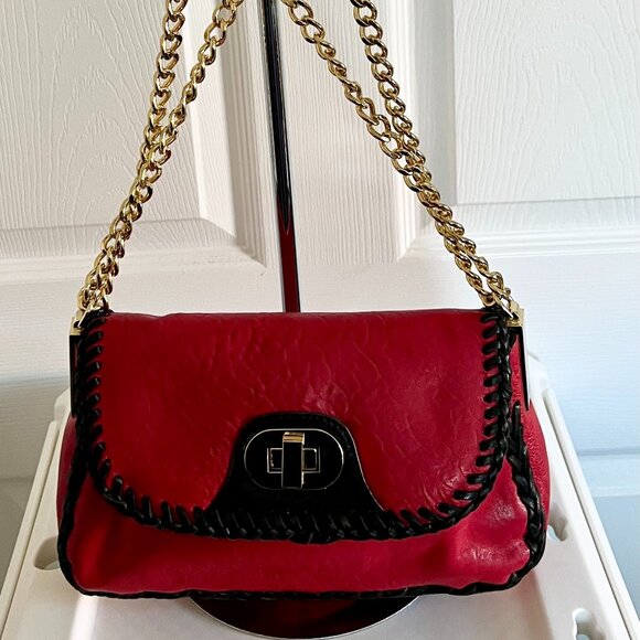 Badgley Mischka Handbag Red CONVERTIBLE Shoulder Chain Strap - Picture 7 of 10